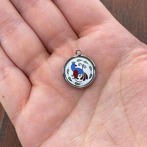 Vintage 925 Sterling Silver Enamel Hoffman Good Luck Peacock Bracelet Charm